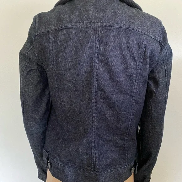 Talbots Dark Wash Denim Full Zip Front Jacket Knit Collar‎ Womens Sz 10P - Picture 2 of 6